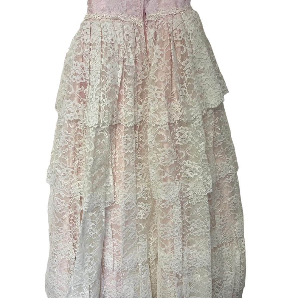 Vintage Flirtations Alfred Angelo Pink Cream Lace Strapless Dress Gloves - Picture 7 of 10